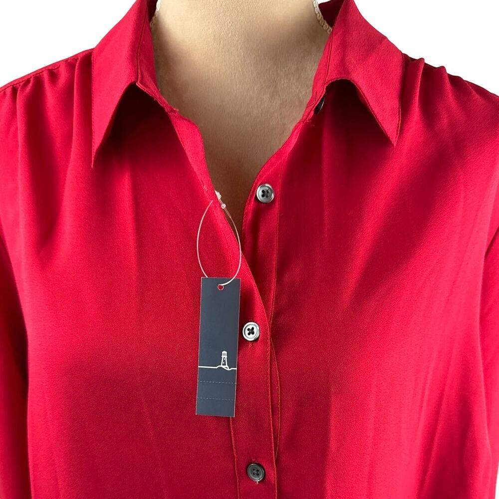 Lands End Womens 20W Top Red‎ Long Sleeve Button Popover Holidays NEW W/ TAGS